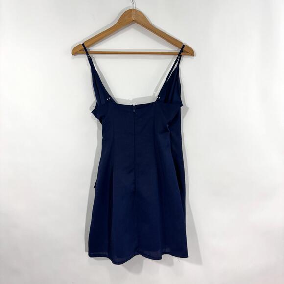 Selfie Leslie Women’s Size Small Navy Blue Faux Wrap Tie Front Mini Dress - Picture 6 of 8